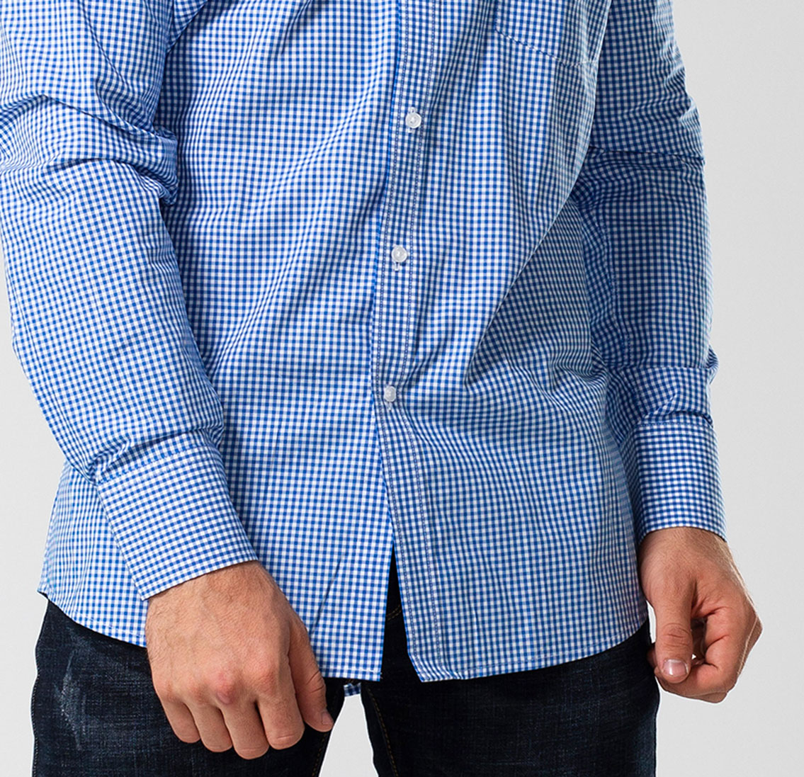 Camisa Algod n Cuadriculada Celeste